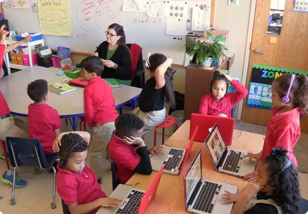 Teacher instructing small group